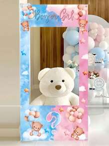 Baby Gender Reveal Party Backdrop - Cute Bear And Balloon Vinyl Photography Backdrop, Perfect For Baby Shower And Birthday Decorations , Home Decor, Baby Gender Reveal Party