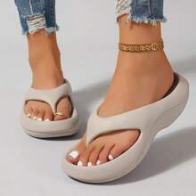Women's Fashionable Casual Solid Color EVA One-Piece Thong Sandals, Comfortable Soft For All Seasons, Suitable For Daily Life, Work Or Beach Vacation, Thick Sole Provides Comfortable Support, Summer Casual Slip-On Design, Textured Pattern, Suitable For Indoor/Outdoor, Easy To Slip On And Off | Fashion | Textured Strap