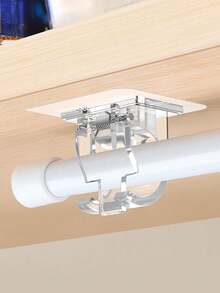 4pcs/Set PC Material Transparent Curtain Rod Hook Curtain Rod Clip Holder, Punch-Free Adhesive Bracket Clip, Cross-Bar Door Curtain Telescopic Rod Sticky Hook - Clear - View 2