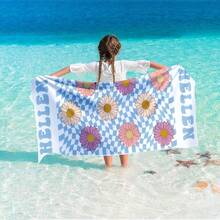 1pc Custom Name Microfiber Beach Towel, Contemporary Striped Daisy Pattern, Super Absorbent Swim Towel, Comfortable Beach Accessory, Stylish Poolside Towel, Ideal Christmas Gift For Boy And Girl - 250gsm Knit Fabric,Suitable For Mother's Day Gifts - Multicolor - View 5