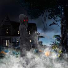 LOVE PARTY Halloween Horror Red Eye Grim Reaper Costume, Sickle Ghoul Dark Messenger Ghost Cosplay Outfit Set
