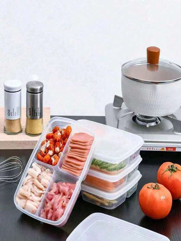 1pc Refrigerator Storage Box, Meat Freezer Container With Divider, Meat Chilling Storage Container