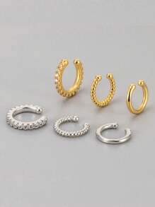 Set de 4 piezas con pendientes de clip en forma de C, pendientes de aro y pendientes con cristal cúbico para uso diario, fiestas y ocasiones especiales, accesorios de joyería regalo para mujeres