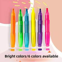 6pcs/Set Fluorescent Highlighter Pens, 6 Vibrant Colors, Colorful Marker Pens, Large Capacity, For Emphasis Marking