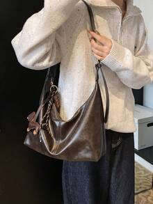 Casual Retro Minimalist Crescent Moon Shoulder Bag, Versatile - Coffee - View 3