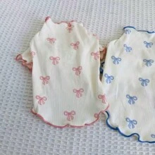 1 pieza Vestido de Body completo con estampado para mascota perro/gato con moño rosa, para Teddy, Poodle, Chihuahua, Vestimenta cómoda y transpirable para uso casual en interiores/exteriores para primavera/otoño