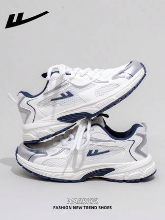  1 Pair WARRIOR Women's Thick-Soled Lace-Up Soft-Bottom Casual Sneakers, Low-Top Outdoor Flat Shoes, Round Toe Low-Heel Non-Slip Solid Color Versatile Soft-Sole Hiking/Walking Shoes Suitable For Students, Graduates