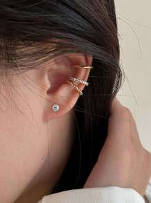 Set de 4 piezas con pendientes de clip en forma de C, pendientes de aro y pendientes con cristal cúbico para uso diario, fiestas y ocasiones especiales, accesorios de joyería regalo para mujeres