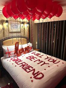 55 pièces/Set Ensemble de ballons en forme de cœur pour la Saint-Valentin - Pétales artificiels rouges + Ballon en feuille d'aluminium rouge en forme de cœur de 18 pouces + Ballons en latex rouges de 10 pouces, Parfait pour la demande en mariage de la Saint-Valentin, la décoration romantique, la décoration d'anniversaire, la décoration de chambre d'hôtel, Veux-tu être ma Valentine - Multicolore - Voir 7