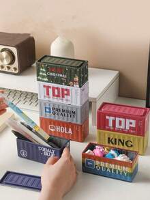 1pc Mini Metal Container Storage Box, Vintage Industrial Style Iron Tin Model Desktop Decor, Prop For Photoshoot, Desktop Office Supply Storage, Small Item Organizer, Great For Mother's Day, Father's Day, Thanksgiving, Christmas, New Year Gift - Multicolor - View 9