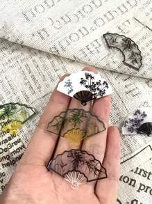 10pcs Chinese Retro Double-Sided Printed Double-Hole Ceiling Fan Accessories Willow Leaves, Plum Blossom DIY Acrylic Handmade Fan Bracelet Pendant