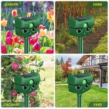 1 Pc Outdoor Solar Ultrasonic Animal Repeller - Multi-Animal Deterrent Targeting Squirrels, Raccoons, Skunks, Foxes & Deer For Garden & Yard - Green - View 4