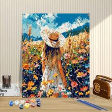 成人 DIY 数字油画套装，40*50 厘米，含颜料和画笔，适合缓解压力，数字绘画，手工制作，农村妇女田园生活，治愈风景，房间装饰墙面工艺，壁画，初学者绘画，送给朋友的理想礼物（无框） - 彩色 - 查看 7