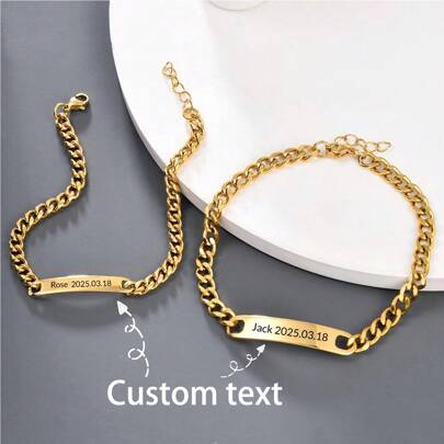 2pcs Stainless Steel Personalized Couples Bracelets, Customizable Letter Name, Fashion Versatile Perfect Gift