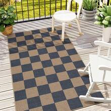 Checkered Easy Jute 3x5 Outdoor Patio Rug, Washable Rugs For Entryway Diamond Indoor Outdoor Living Room Carpet, Farmhouse Neutral Non Slip Black Door Carpet For Backyard Bedroom - 藍色/棋盤格-1 - 查看 6