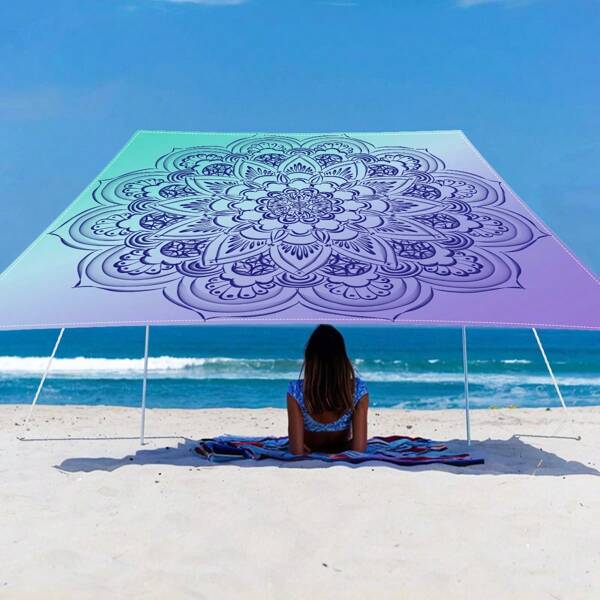 1 Pc Multi Color Dazzle Pattern Fresh, Light And Simple Style Outdoor Multi-Purpose Sunshade Polyester Screen Printing Camping, Picnic, Beach Use