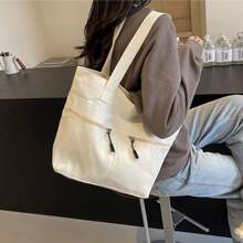 1pc Large-Capacity Canvas Tote Bag For Women, New Style 2025, Suitable For School And Commuting, Crossbody Bag.