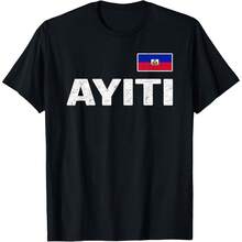 Haiti T-Shirt Haitian Flag Souvenir Love Gift Zoe AyitiY2K Wo's 220g Thick Cotton T-Shirt With Butterfly Print Pattern, Suitable For Girls And Wo's Short Sved Round Neck Inspirational Shirt, Cute Aesthetic Y2K Style Summer Top, Suitable For Outdoor, Family, Work Or Street Wear Casual Loose Daily T-Shirt - Black - View 1