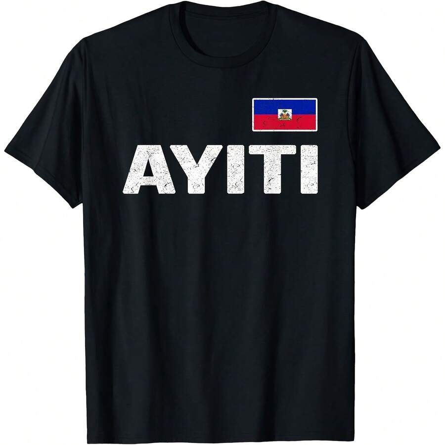 Haiti T-Shirt Haitian Flag Souvenir Love Gift Zoe AyitiY2K Wo's 220g Thick Cotton T-Shirt With Butterfly Print Pattern, Suitable For Girls And Wo's Short Sved Round Neck Inspirational Shirt, Cute Aesthetic Y2K Style Summer Top, Suitable For Outdoor, Family, Work Or Street Wear Casual Loose Daily T-Shirt - Black - View 1