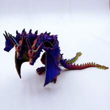 3D 打印龙雕像 - 三头龙，鲜艳的青色、紫色、红色或绿色鳞片 - 灵活的关节适合姿势和运动 - 非常适合幻想家庭办公室装饰和桌面玩具，收藏雕像 | 明亮的龙雕像 | 3D 打印塑料 - 彩色 - 查看 5