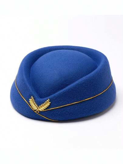 1pc Woolen Flight Attendant Cap, Military Drum Corps Cap, Band Performance Cap, Ceremonial Cap, Hotel Service Cap