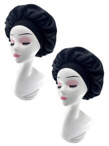 2/4 pezzi Cuffia da notte in seta, cuffie da notte in raso, cuffia da notte in seta con fascia elastica morbida, avvolgimento per capelli in seta per capelli ricci (Nero e Rosa)