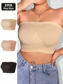 3pcs/Set Plus Size Strapless Invisible Seamless Bandeau Bras For Women - Multicolor - View 1