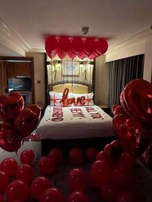 55 pièces/Set Ensemble de ballons en forme de cœur pour la Saint-Valentin - Pétales artificiels rouges + Ballon en feuille d'aluminium rouge en forme de cœur de 18 pouces + Ballons en latex rouges de 10 pouces, Parfait pour la demande en mariage de la Saint-Valentin, la décoration romantique, la décoration d'anniversaire, la décoration de chambre d'hôtel, Veux-tu être ma Valentine - Multicolore - Voir 6