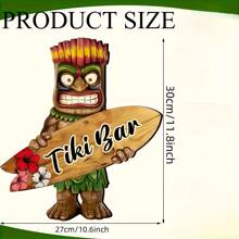 1pc Tiki Bar Decor - With Tropical Tiki Statue And Vibrant Hibiscus Flowers, Outdoor Hawaiian Luau Party Decoration, Suitable For Patio, Garden, Yard, Birthday Celebration