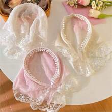 1pc Lace Lace Headscarf Vintage Triangle Scarf French Streamer Headband Sunblock Bun Hat Silk Scarf Women's Headscarf Hat, Pastoral Elegant Headband, Lace Edge Hair Accessories