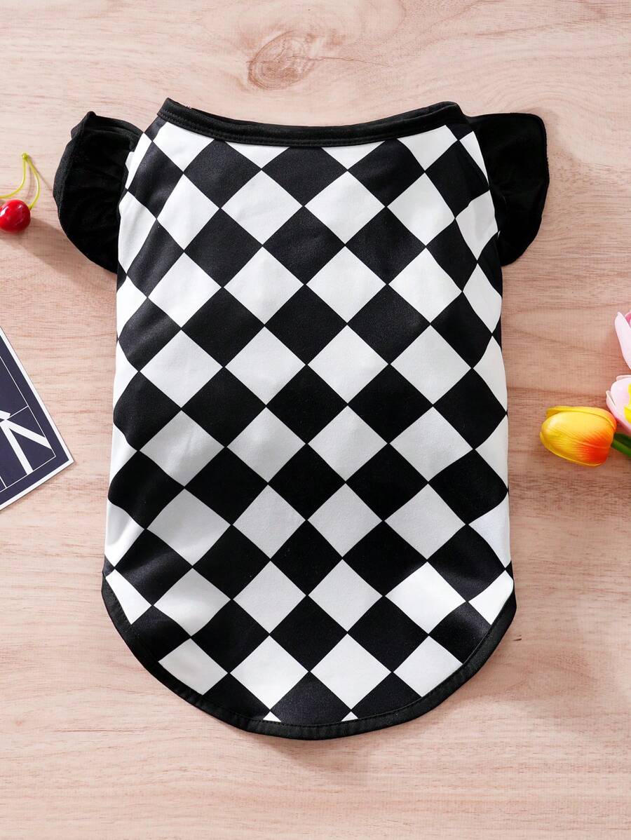 1pc Rhombus Pattern Cap Sleeve Pet Clothes, Outfit For Cats & Dogs