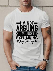 T-shirt bianca da uomo con slogan umoristico, t-shirt da uomo girocollo, 220 g/m², per l'estate, in puro cotone, maniche corte (1 pezzo)