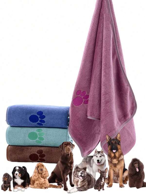 1 Stück Haustier Reinigungstuch, neues Haustier-Badetuch, Hund/Katze super saugfähiges, weiches und schnell trocknendes Badetuch mit Pfoten-Stickerei, geeignet für das Baden und Reinigen von Haustieren