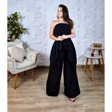 Conjunto 3 Peças Calça Blusa Capa e Top Elegante Social Duna Preto Chique Várias Formas 7 em 1