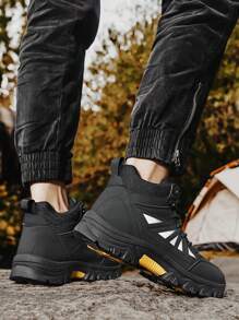 男士徒步鞋户外运动探险厚防滑橡胶底工作安全靴，优质皮革鞋面系带圆头高帮户外鞋，防水舒适柔软内衬贴合脚型，轻便工作靴