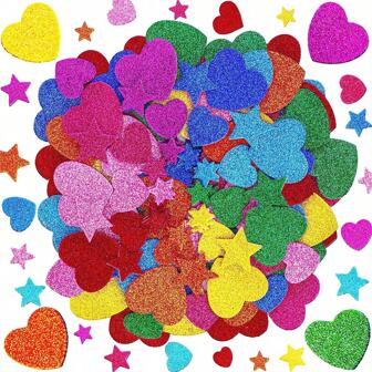 150 stuks glanzende hartstickers, kleurrijke zelfklevende schuimstickers in de vorm van sterren en harten, bulk voor kinderknutsels, schoolprojecten, wenskaarten, woonaccessoires, bedankjes, doe-het-zelf plakboek, kaarten maken, schoolbenodigdheden, terug naar school