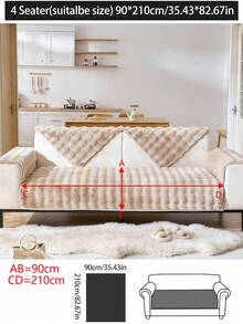 1pc Thick Plush Sofa Cushion Cover, Non-Slip Sofa Protector, Dust-Proof And Dirt-Resistant, Machine Washable, Pet-Friendly, Fits Bedroom, Office, Living Room, L-Shaped Sofa, Autumn/Winter - Khaki - View 18