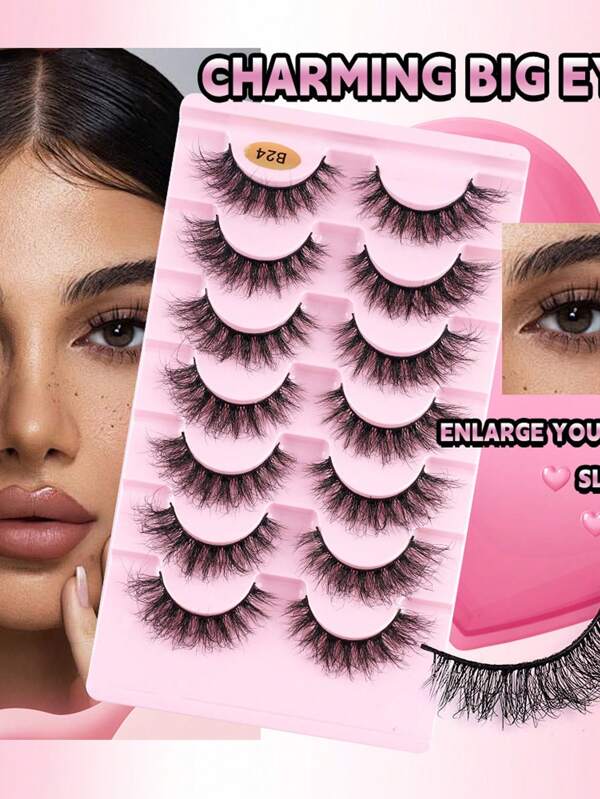 7 Pairs 3D Faux Mink Eyelashes, Handmade Dramatic Cross Fluffy Natural Looking Long Lashes, Reusable