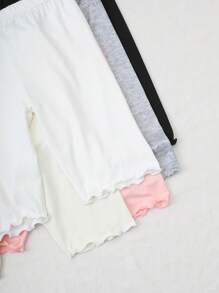 Set de 5 piezas de leggings de verano para niñas, pantalones capri casuales para niños, versión delgada para primavera/verano, leggings de 3/4 con dobladillo con volantes, color blanco, rosa, gris, negro, unicolor, minimalista versátil, adecuado para uso diario, leggings suaves y cómodos, se pueden combinar con blusas y vestidos para volver a la escuela