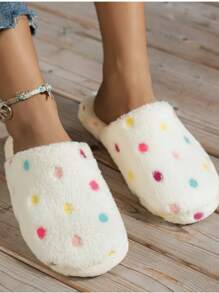 1 Pair Colorful Polka Dot Plush Soft Bottom Bedroom Floor Indoor Home Slippers For Women
