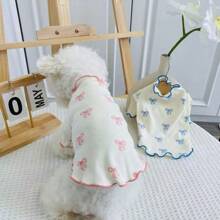 1 pieza Vestido de Body completo con estampado para mascota perro/gato con moño rosa, para Teddy, Poodle, Chihuahua, Vestimenta cómoda y transpirable para uso casual en interiores/exteriores para primavera/otoño