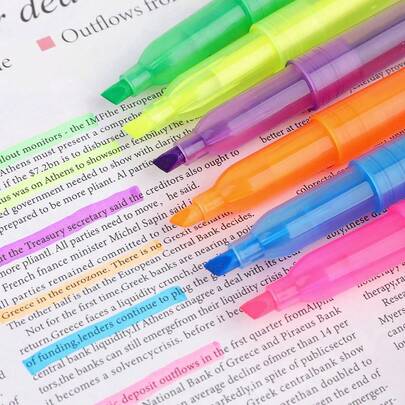 Set de 6 bolígrafos resaltadores fluorescentes, 6 colores vibrantes, bolígrafos de marcador coloridos, de gran capacidad, para resaltar y marcar