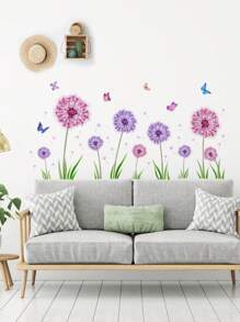 2pcs PVC Wall Sticker, Purple Dandelion Pattern Wall Decal For Home Easter