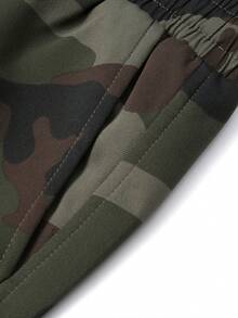 Men's Drawstring Thermal Lined Thick Camo Cargo Pants, Ankle Tied, Pockets, Durable, Suitable For Hiking, Sports, Casual Wear, Sherpa Lined - Army Green - View 7