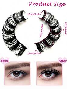 10 Pairs Full False Lashes 15mm Russian Strip D Curl Faux Mink Eye Look Tail Elongated Strip Lashes - 黑色 5 - 查看 5