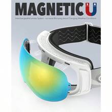Ski Goggles OTG For Women Men Adult YouthOver Glasses Snow GogglesInterchangeable LensAnti Fog Snowboard Goggles - A8-whiteFrameRevoGoldLensVlt18% - View 2