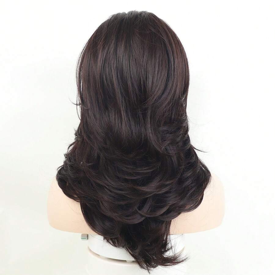 Parrucca sintetica elegante di colore misto, con capelli dritti e lunghi, con copricapo per donna