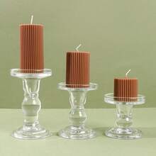 1 Set Ribbed Pillar Candles (1pc), Size: 1.96 In, 3.93 In, 7.87 In, 5.9 In, Large Soy Wax Scented Pillar Candles, Elegant Ribbed Modern Home Decor, Suitable For Bathroom And Living Room (Brown) - Multicolor - View 7