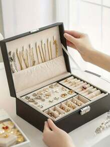3-Layer Large Capacity Jewelry Storage Box, Portable Jewelry Storage Box, Dressing Table With Drawer Jewelry Storage Box, Gift Leather Jewelry Box, Exquisite Display Packaging Storage Container, Bathroom Organizing Storage Box, Desktop Storage Drawer Box, Stackable Storage Box, Jewelry Earrings, Necklaces, Bracelets, Watch Storage Display Box, Exquisite Display Packaging Storage Device, Are Ideal Gifts For Wife Room Decoration, Home Decoration, Bathroom Decoration, Bedroom Decoration. Suitable For Rings, Necklaces, Watches, Earrings, Bracelets, Ideal Gifts For Women - Mother's Day, Halloween, Christmas, New Year, Valentine's Day, Birthday Gifts
