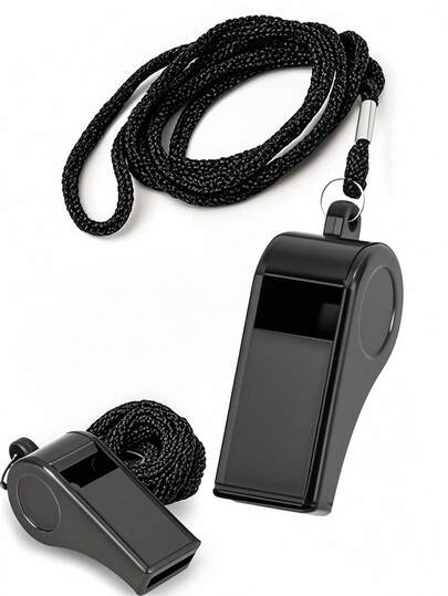 1/2/4 件黑色紧急口哨，带挂绳，运动口哨派对礼品，适用于足球和篮球比赛、生日和婚礼庆典，响亮清脆的声音，塑料口哨，非常适合救生员、自卫和紧急情况，派对口哨